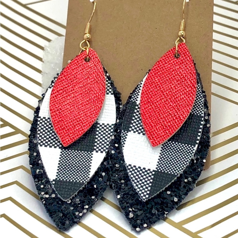 Leather Faux Earrings red and black